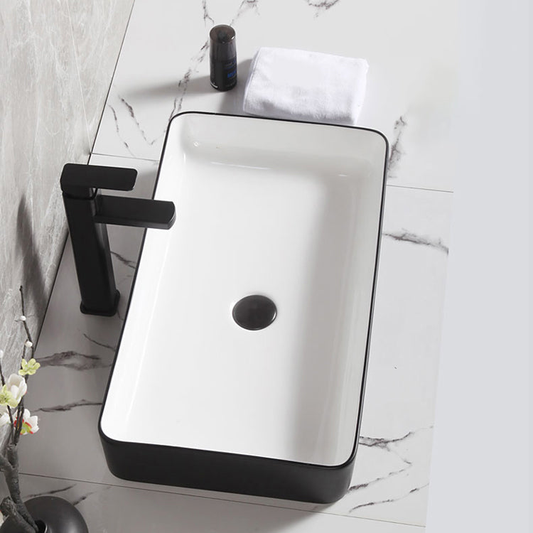 Contemporary Bathroom Sink Porcelain Pop-Up Drain Rectangular Vessel Bathroom Sink Clearhalo 'Bathroom Remodel & Bathroom Fixtures' 'Bathroom Sinks & Faucet Components' 'Bathroom Sinks' 'bathroom_sink' 'Home Improvement' 'home_improvement' 'home_improvement_bathroom_sink' 6658967
