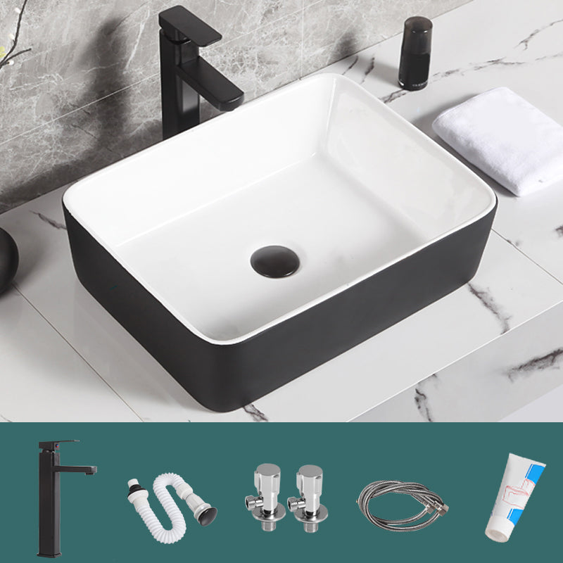 Contemporary Bathroom Sink Porcelain Pop-Up Drain Rectangular Vessel Bathroom Sink 18.9"L x 14.6"W x 5.3"H Sink with Faucet Clearhalo 'Bathroom Remodel & Bathroom Fixtures' 'Bathroom Sinks & Faucet Components' 'Bathroom Sinks' 'bathroom_sink' 'Home Improvement' 'home_improvement' 'home_improvement_bathroom_sink' 6658971