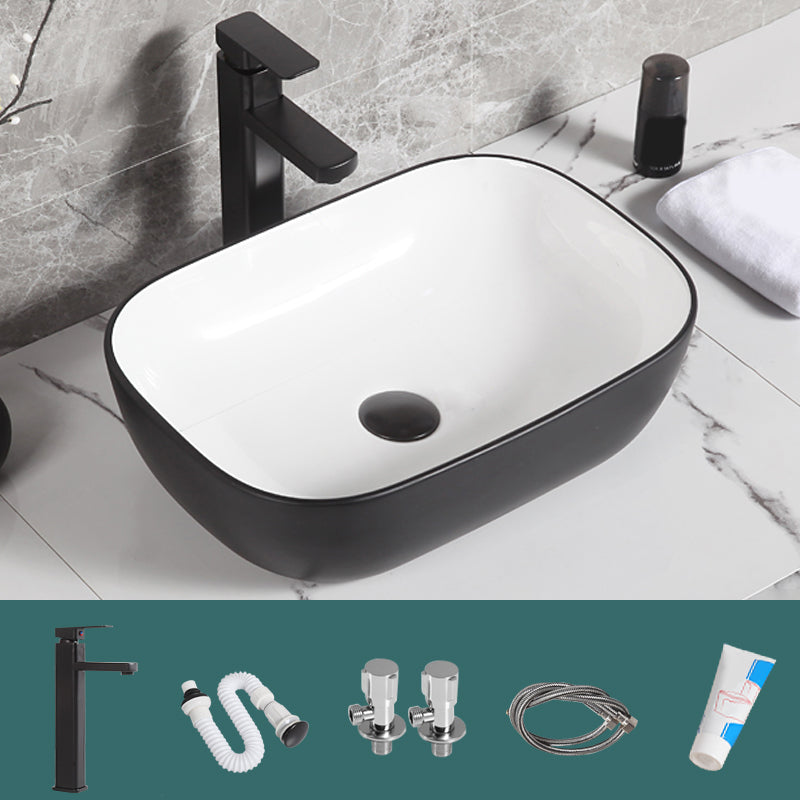 Contemporary Bathroom Sink Porcelain Pop-Up Drain Rectangular Vessel Bathroom Sink 18.1"L x 12.6"W x 5.3"H Sink with Faucet Clearhalo 'Bathroom Remodel & Bathroom Fixtures' 'Bathroom Sinks & Faucet Components' 'Bathroom Sinks' 'bathroom_sink' 'Home Improvement' 'home_improvement' 'home_improvement_bathroom_sink' 6658974