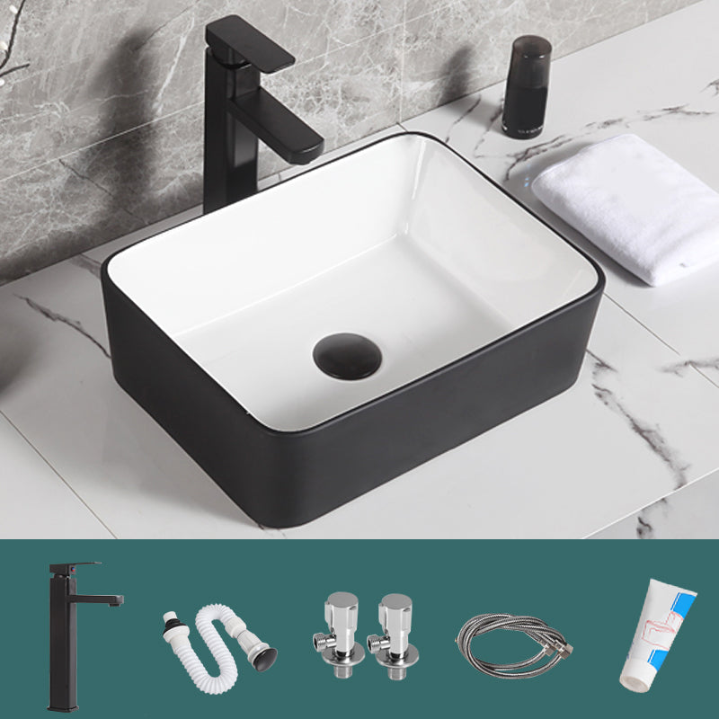 Contemporary Bathroom Sink Porcelain Pop-Up Drain Rectangular Vessel Bathroom Sink 16"L x 12"W x 5"H Sink with Faucet Clearhalo 'Bathroom Remodel & Bathroom Fixtures' 'Bathroom Sinks & Faucet Components' 'Bathroom Sinks' 'bathroom_sink' 'Home Improvement' 'home_improvement' 'home_improvement_bathroom_sink' 6658976