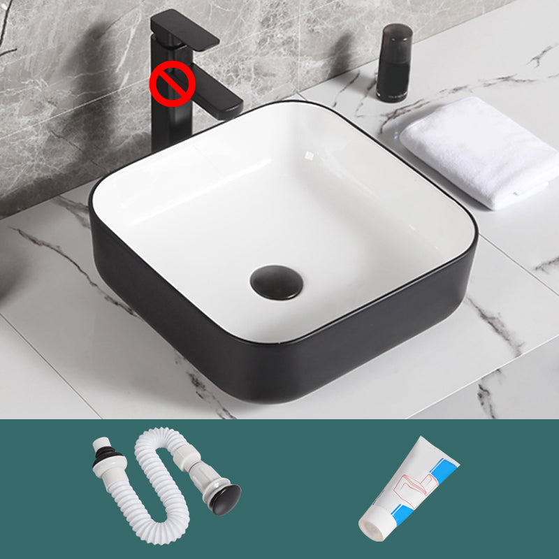 Contemporary Bathroom Sink Porcelain Pop-Up Drain Rectangular Vessel Bathroom Sink 15.6"L x 15.6"W x 5.5"H Sink Clearhalo 'Bathroom Remodel & Bathroom Fixtures' 'Bathroom Sinks & Faucet Components' 'Bathroom Sinks' 'bathroom_sink' 'Home Improvement' 'home_improvement' 'home_improvement_bathroom_sink' 6658978