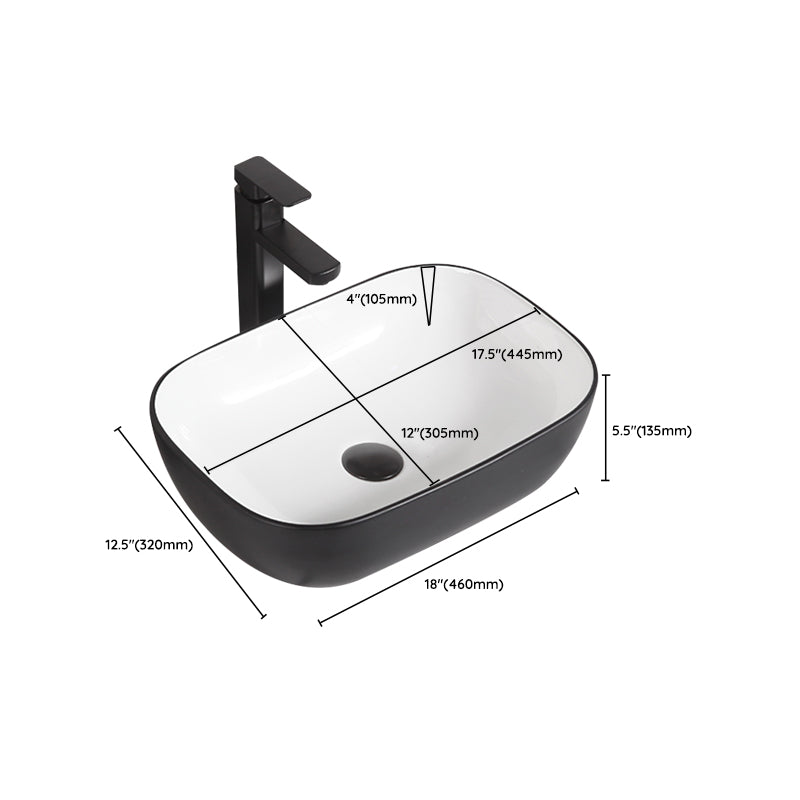 Contemporary Bathroom Sink Porcelain Pop-Up Drain Rectangular Vessel Bathroom Sink Clearhalo 'Bathroom Remodel & Bathroom Fixtures' 'Bathroom Sinks & Faucet Components' 'Bathroom Sinks' 'bathroom_sink' 'Home Improvement' 'home_improvement' 'home_improvement_bathroom_sink' 6658984