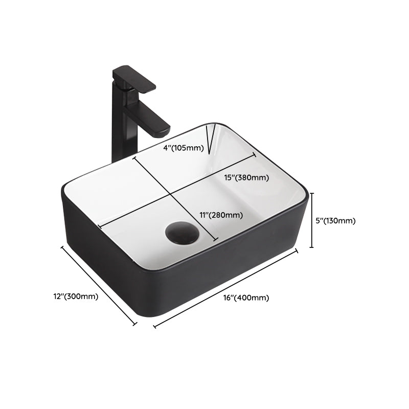 Contemporary Bathroom Sink Porcelain Pop-Up Drain Rectangular Vessel Bathroom Sink Clearhalo 'Bathroom Remodel & Bathroom Fixtures' 'Bathroom Sinks & Faucet Components' 'Bathroom Sinks' 'bathroom_sink' 'Home Improvement' 'home_improvement' 'home_improvement_bathroom_sink' 6658986