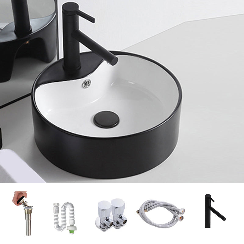 Modern Trough Bathroom Sink White and Black Trough Bathroom Sink 15.7"L x 15.7"W x 5.9"H Black White Sink with Faucet Clearhalo 'Bathroom Remodel & Bathroom Fixtures' 'Bathroom Sinks & Faucet Components' 'Bathroom Sinks' 'bathroom_sink' 'Home Improvement' 'home_improvement' 'home_improvement_bathroom_sink' 6659019