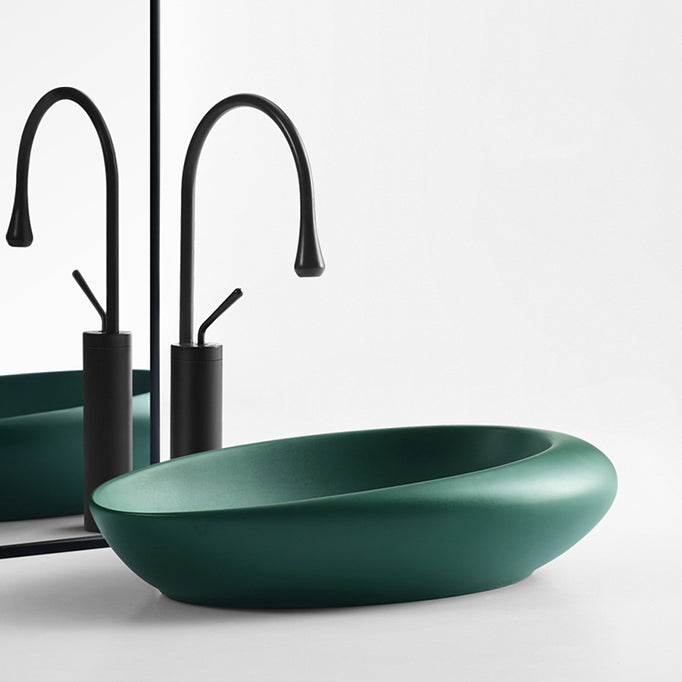 Modern Vessel Bathroom Sink Porcelain Oval Shut-Off Valve Included Vessel 22.8"L x 14.6"W x 5.1"H Green Gooseneck Faucet Clearhalo 'Bathroom Remodel & Bathroom Fixtures' 'Bathroom Sinks & Faucet Components' 'Bathroom Sinks' 'bathroom_sink' 'Home Improvement' 'home_improvement' 'home_improvement_bathroom_sink' 6659077