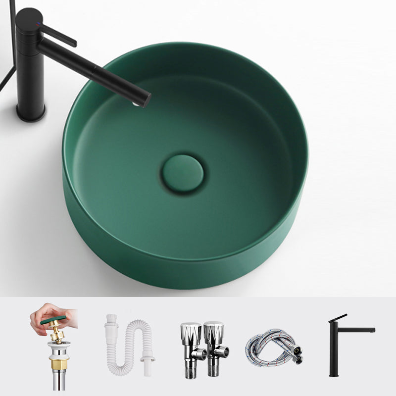 Porcelain Green and Grey Trough Bathroom Sink Modern Trough Bathroom Sink 16"L x 16"W x 5"H Green Round Faucet Clearhalo 'Bathroom Remodel & Bathroom Fixtures' 'Bathroom Sinks & Faucet Components' 'Bathroom Sinks' 'bathroom_sink' 'Home Improvement' 'home_improvement' 'home_improvement_bathroom_sink' 6659090