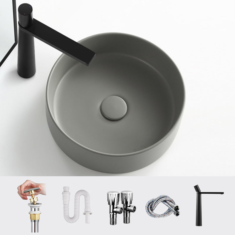 Porcelain Green and Grey Trough Bathroom Sink Modern Trough Bathroom Sink 14"L x 14"W x 5"H Grey Low Profile Clearhalo 'Bathroom Remodel & Bathroom Fixtures' 'Bathroom Sinks & Faucet Components' 'Bathroom Sinks' 'bathroom_sink' 'Home Improvement' 'home_improvement' 'home_improvement_bathroom_sink' 6659095