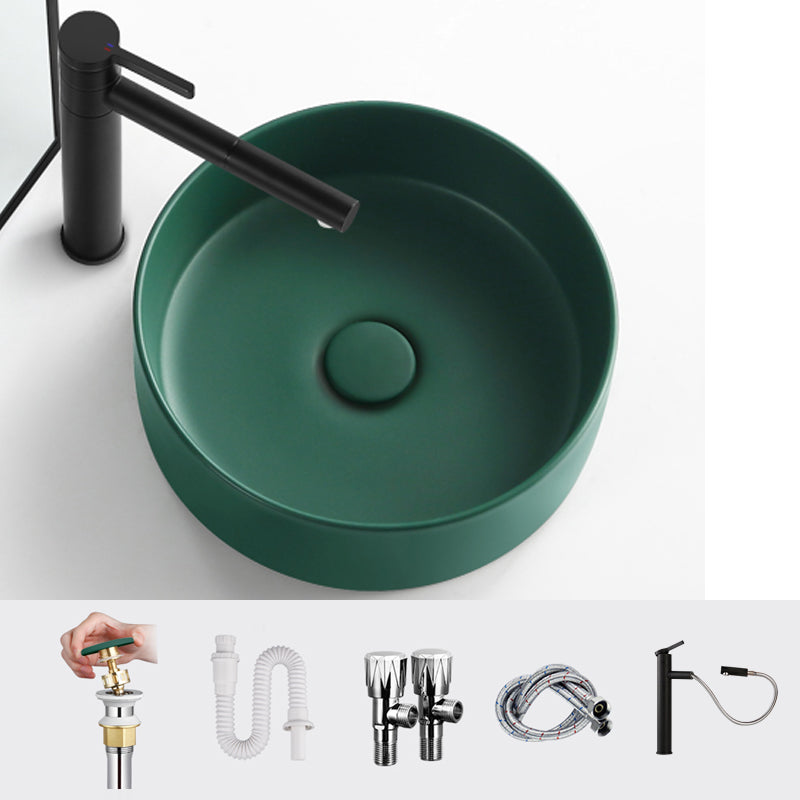 Porcelain Green and Grey Trough Bathroom Sink Modern Trough Bathroom Sink 14"L x 14"W x 5"H Green Pull Out Faucet Clearhalo 'Bathroom Remodel & Bathroom Fixtures' 'Bathroom Sinks & Faucet Components' 'Bathroom Sinks' 'bathroom_sink' 'Home Improvement' 'home_improvement' 'home_improvement_bathroom_sink' 6659099