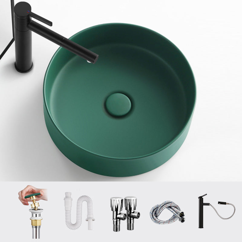 Porcelain Green and Grey Trough Bathroom Sink Modern Trough Bathroom Sink 16"L x 16"W x 5"H Green Pull Out Faucet Clearhalo 'Bathroom Remodel & Bathroom Fixtures' 'Bathroom Sinks & Faucet Components' 'Bathroom Sinks' 'bathroom_sink' 'Home Improvement' 'home_improvement' 'home_improvement_bathroom_sink' 6659105