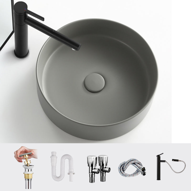 Porcelain Green and Grey Trough Bathroom Sink Modern Trough Bathroom Sink 16"L x 16"W x 5"H Grey Pull Out Faucet Clearhalo 'Bathroom Remodel & Bathroom Fixtures' 'Bathroom Sinks & Faucet Components' 'Bathroom Sinks' 'bathroom_sink' 'Home Improvement' 'home_improvement' 'home_improvement_bathroom_sink' 6659108