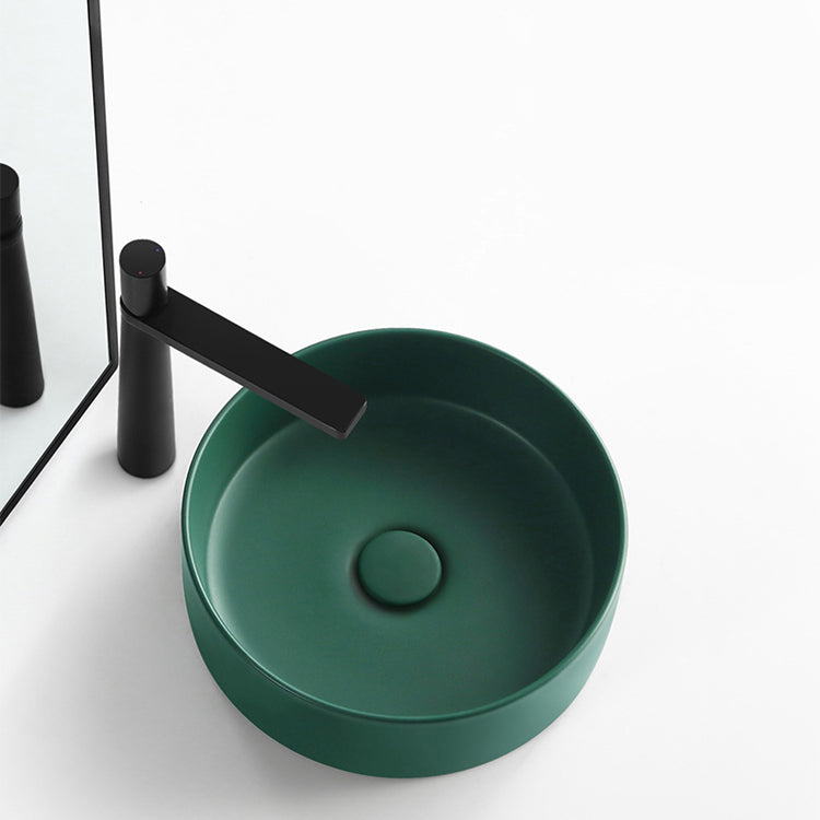 Porcelain Green and Grey Trough Bathroom Sink Modern Trough Bathroom Sink 16"L x 16"W x 5"H Green Low Profile Clearhalo 'Bathroom Remodel & Bathroom Fixtures' 'Bathroom Sinks & Faucet Components' 'Bathroom Sinks' 'bathroom_sink' 'Home Improvement' 'home_improvement' 'home_improvement_bathroom_sink' 6659114