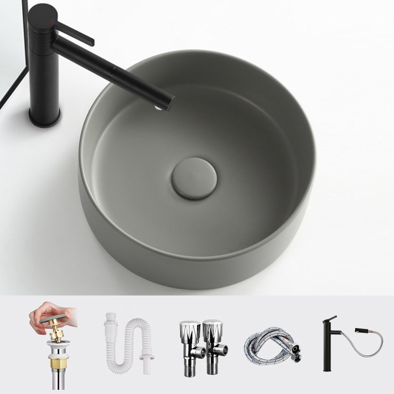 Porcelain Green and Grey Trough Bathroom Sink Modern Trough Bathroom Sink 14"L x 14"W x 5"H Grey Pull Out Faucet Clearhalo 'Bathroom Remodel & Bathroom Fixtures' 'Bathroom Sinks & Faucet Components' 'Bathroom Sinks' 'bathroom_sink' 'Home Improvement' 'home_improvement' 'home_improvement_bathroom_sink' 6659115