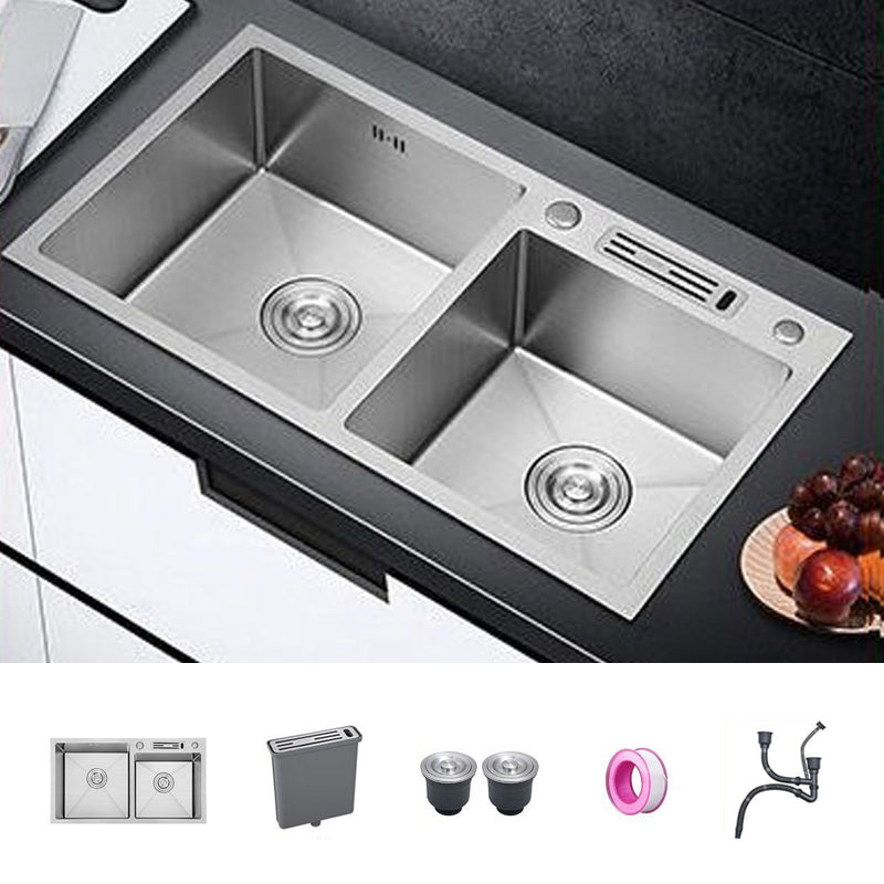 Contemporary Style Kitchen Sink Stainless Steel 2 Holes Kitchen Double Sink Sink Only None Clearhalo 'Home Improvement' 'home_improvement' 'home_improvement_kitchen_sinks' 'Kitchen Remodel & Kitchen Fixtures' 'Kitchen Sinks & Faucet Components' 'Kitchen Sinks' 'kitchen_sinks' 6659202