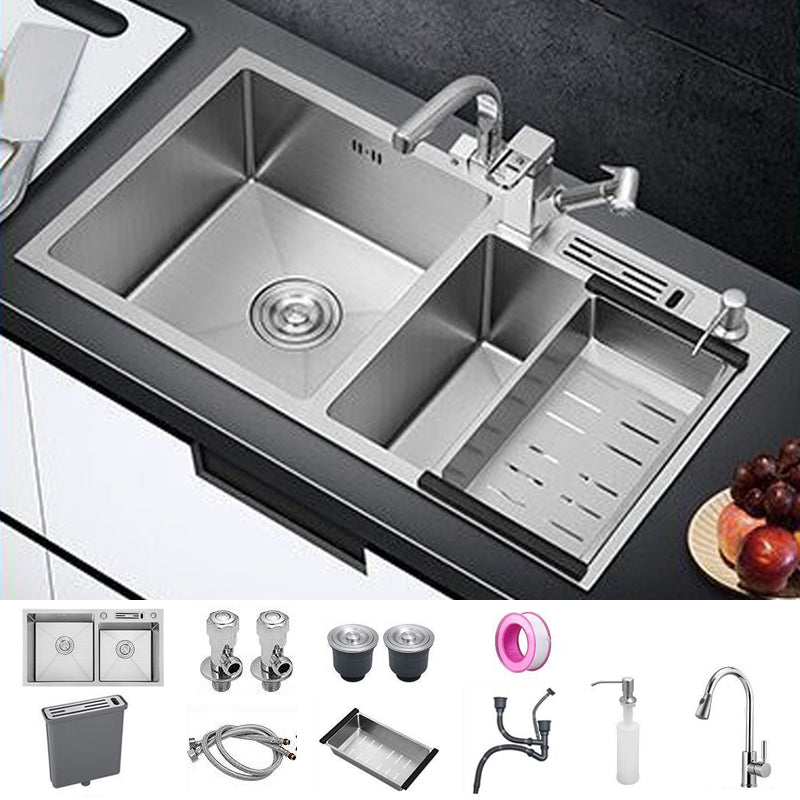 Contemporary Style Kitchen Sink Stainless Steel 2 Holes Kitchen Double Sink 30.7"L x 16.9"W x 9.1"H Sink with Faucet Robot Faucet Clearhalo 'Home Improvement' 'home_improvement' 'home_improvement_kitchen_sinks' 'Kitchen Remodel & Kitchen Fixtures' 'Kitchen Sinks & Faucet Components' 'Kitchen Sinks' 'kitchen_sinks' 6659205