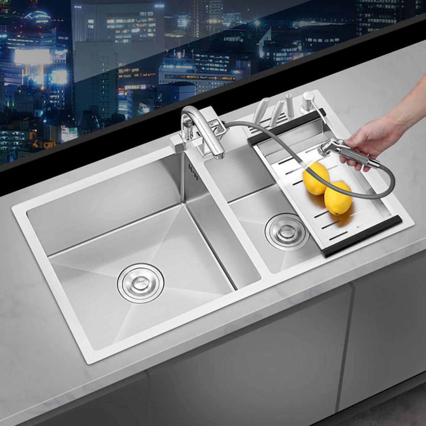 Contemporary Style Kitchen Sink Stainless Steel 2 Holes Kitchen Double Sink Clearhalo 'Home Improvement' 'home_improvement' 'home_improvement_kitchen_sinks' 'Kitchen Remodel & Kitchen Fixtures' 'Kitchen Sinks & Faucet Components' 'Kitchen Sinks' 'kitchen_sinks' 6659207