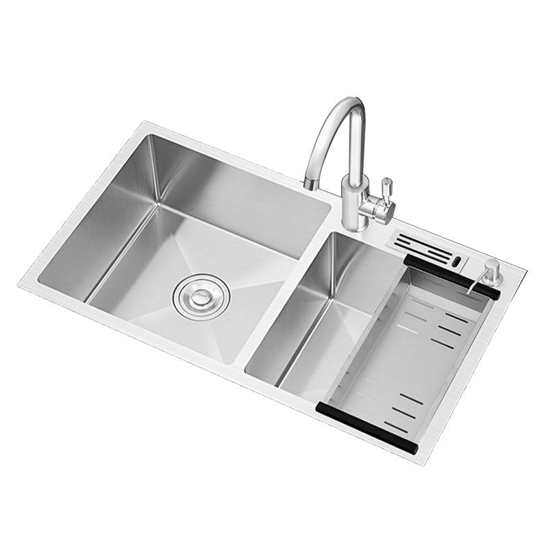Contemporary Style Kitchen Sink Stainless Steel 2 Holes Kitchen Double Sink Clearhalo 'Home Improvement' 'home_improvement' 'home_improvement_kitchen_sinks' 'Kitchen Remodel & Kitchen Fixtures' 'Kitchen Sinks & Faucet Components' 'Kitchen Sinks' 'kitchen_sinks' 6659210