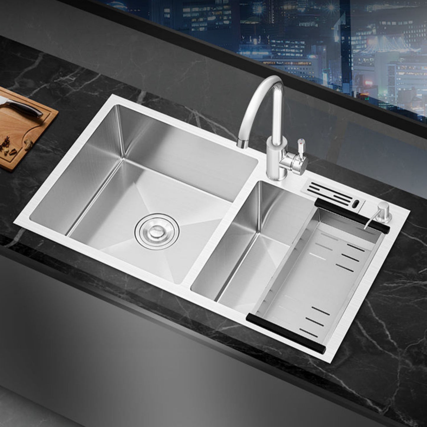 Contemporary Style Kitchen Sink Stainless Steel 2 Holes Kitchen Double Sink Clearhalo 'Home Improvement' 'home_improvement' 'home_improvement_kitchen_sinks' 'Kitchen Remodel & Kitchen Fixtures' 'Kitchen Sinks & Faucet Components' 'Kitchen Sinks' 'kitchen_sinks' 6659218