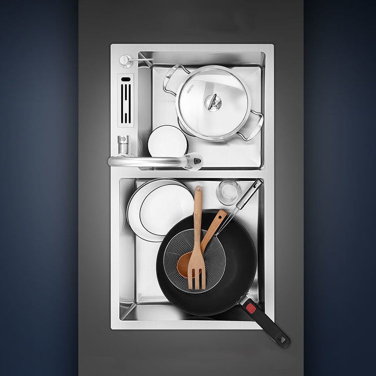 Contemporary Style Kitchen Sink Stainless Steel 2 Holes Kitchen Double Sink Clearhalo 'Home Improvement' 'home_improvement' 'home_improvement_kitchen_sinks' 'Kitchen Remodel & Kitchen Fixtures' 'Kitchen Sinks & Faucet Components' 'Kitchen Sinks' 'kitchen_sinks' 6659219