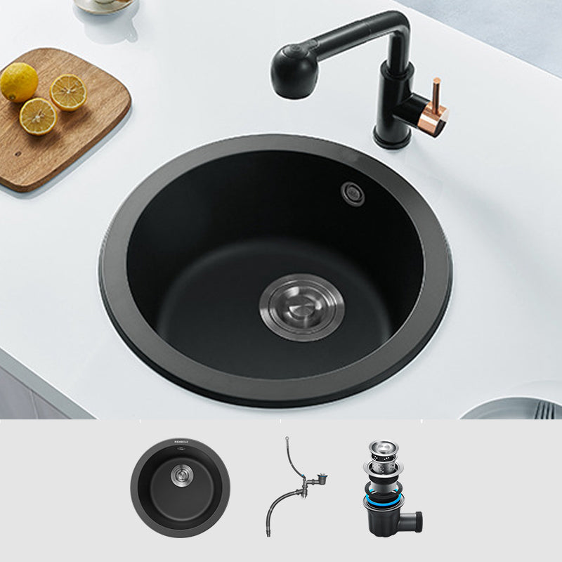 Single Bowl Kitchen Sink Modern Style Round Shape Kitchen Sink with Basket Strainer Black Sink Only None Clearhalo 'Home Improvement' 'home_improvement' 'home_improvement_kitchen_sinks' 'Kitchen Remodel & Kitchen Fixtures' 'Kitchen Sinks & Faucet Components' 'Kitchen Sinks' 'kitchen_sinks' 6659239