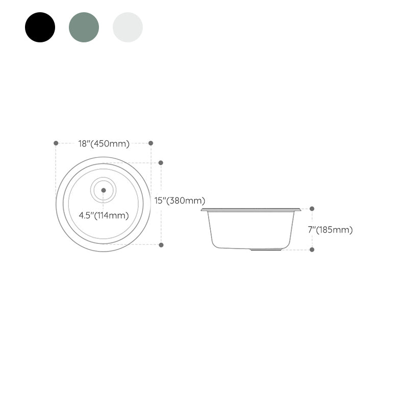 Single Bowl Kitchen Sink Modern Style Round Shape Kitchen Sink with Basket Strainer Clearhalo 'Home Improvement' 'home_improvement' 'home_improvement_kitchen_sinks' 'Kitchen Remodel & Kitchen Fixtures' 'Kitchen Sinks & Faucet Components' 'Kitchen Sinks' 'kitchen_sinks' 6659244