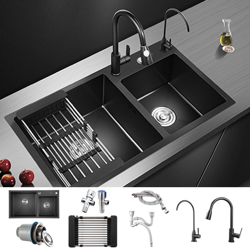 Modern Style Kitchen Sink Stainless Steel Rectangle Dirt Resistant Drop-In Kitchen Sink Sink with Faucet Double Tap for Water Purification Clearhalo 'Home Improvement' 'home_improvement' 'home_improvement_kitchen_sinks' 'Kitchen Remodel & Kitchen Fixtures' 'Kitchen Sinks & Faucet Components' 'Kitchen Sinks' 'kitchen_sinks' 6659246