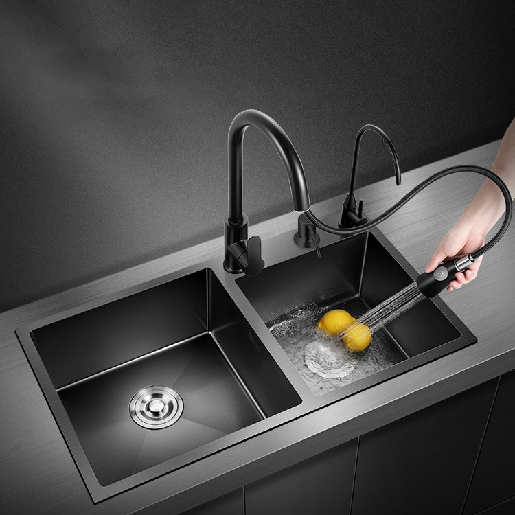 Modern Style Kitchen Sink Stainless Steel Rectangle Dirt Resistant Drop-In Kitchen Sink 31"L x 17"W x 8"H Sink with Faucet Tobacco Pull Out Water Filter Double Faucet Clearhalo 'Home Improvement' 'home_improvement' 'home_improvement_kitchen_sinks' 'Kitchen Remodel & Kitchen Fixtures' 'Kitchen Sinks & Faucet Components' 'Kitchen Sinks' 'kitchen_sinks' 6659247