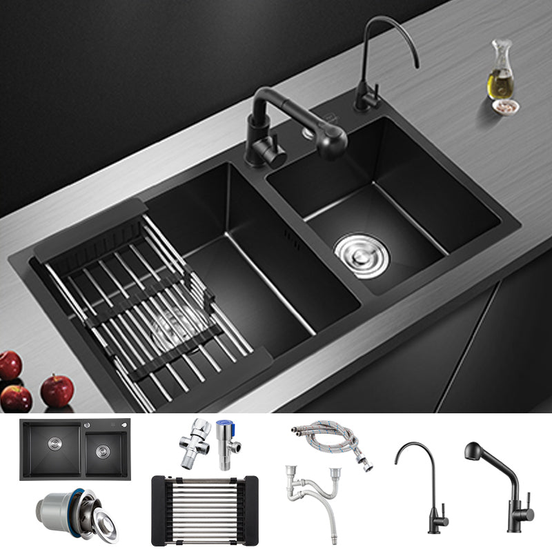 Modern Style Kitchen Sink Stainless Steel Rectangle Dirt Resistant Drop-In Kitchen Sink Sink with Faucet Tobacco Pull Out Water Filter Double Faucet Clearhalo 'Home Improvement' 'home_improvement' 'home_improvement_kitchen_sinks' 'Kitchen Remodel & Kitchen Fixtures' 'Kitchen Sinks & Faucet Components' 'Kitchen Sinks' 'kitchen_sinks' 6659255