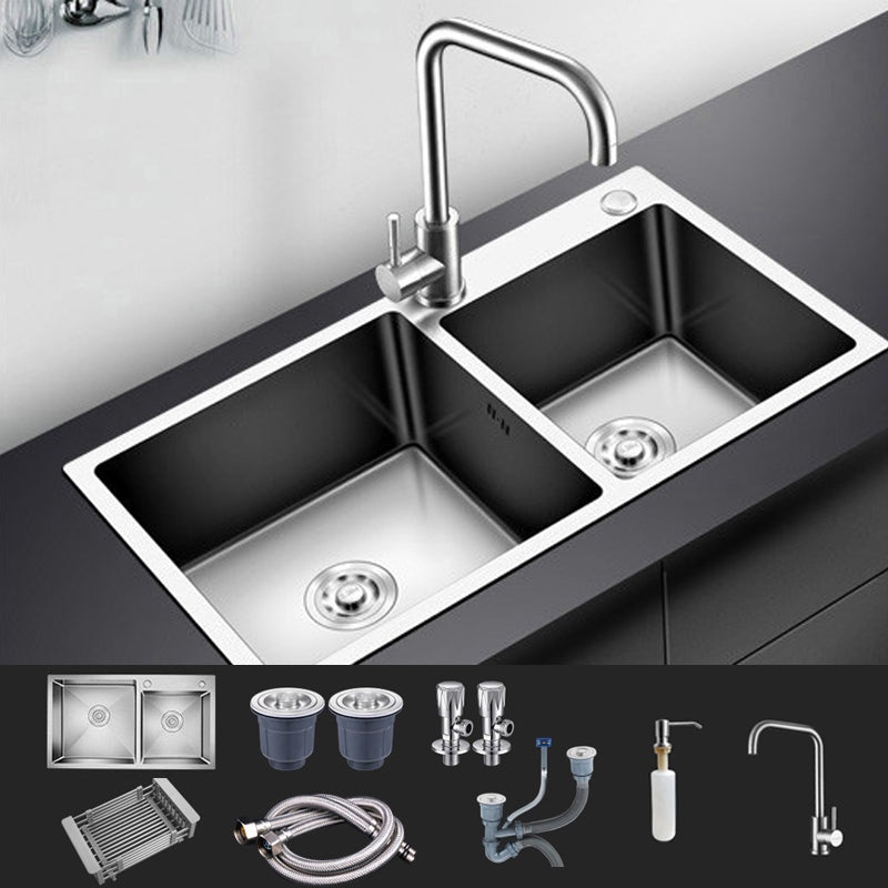 Modern Style Kitchen Sink Stainless Steel Drop-In Kitchen Double Sink Sink with Faucet Seven Character Faucet Clearhalo 'Home Improvement' 'home_improvement' 'home_improvement_kitchen_sinks' 'Kitchen Remodel & Kitchen Fixtures' 'Kitchen Sinks & Faucet Components' 'Kitchen Sinks' 'kitchen_sinks' 6659267