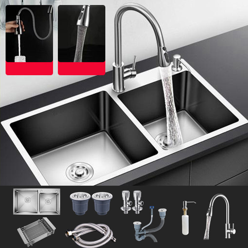 Modern Style Kitchen Sink Stainless Steel Drop-In Kitchen Double Sink Sink with Faucet Pull Out Faucet Clearhalo 'Home Improvement' 'home_improvement' 'home_improvement_kitchen_sinks' 'Kitchen Remodel & Kitchen Fixtures' 'Kitchen Sinks & Faucet Components' 'Kitchen Sinks' 'kitchen_sinks' 6659274