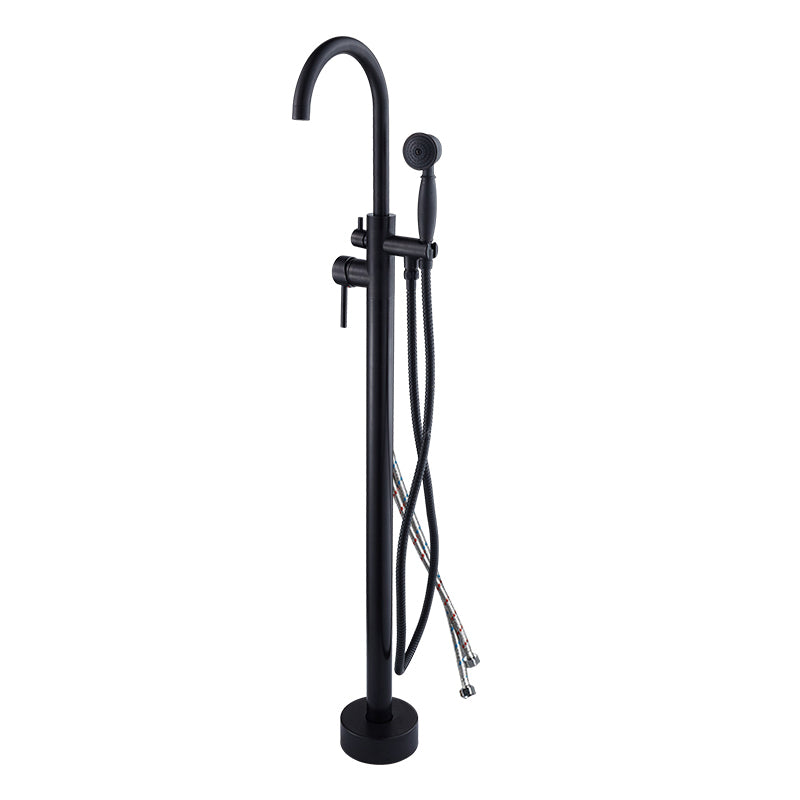 Floor Mounted Metal Freestanding Tub Filler High Arc Freestanding Tub Filler Trim Black Hand Shower Included Wall Clearhalo 'Bathroom Remodel & Bathroom Fixtures' 'Bathtub Faucets' 'bathtub_faucets' 'Home Improvement' 'home_improvement' 'home_improvement_bathtub_faucets' 6659325