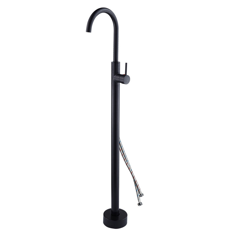 Floor Mounted Metal Freestanding Tub Filler High Arc Freestanding Tub Filler Trim Black Hand Shower Not Included Wall Clearhalo 'Bathroom Remodel & Bathroom Fixtures' 'Bathtub Faucets' 'bathtub_faucets' 'Home Improvement' 'home_improvement' 'home_improvement_bathtub_faucets' 6659327