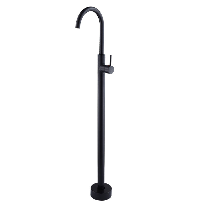 Floor Mounted Metal Freestanding Tub Filler High Arc Freestanding Tub Filler Trim Black Hand Shower Not Included Ground Clearhalo 'Bathroom Remodel & Bathroom Fixtures' 'Bathtub Faucets' 'bathtub_faucets' 'Home Improvement' 'home_improvement' 'home_improvement_bathtub_faucets' 6659330