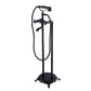Floor Mounted Metal Freestanding Tub Filler High Arc Freestanding Tub Filler Trim Matte Black Hand Shower Included Ground Clearhalo 'Bathroom Remodel & Bathroom Fixtures' 'Bathtub Faucets' 'bathtub_faucets' 'Home Improvement' 'home_improvement' 'home_improvement_bathtub_faucets' 6659332