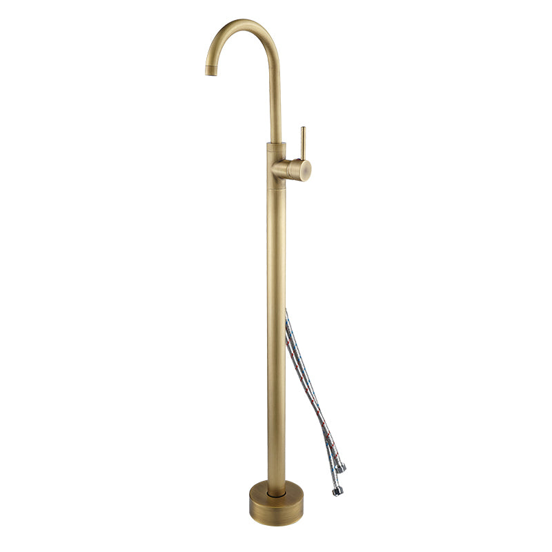 Floor Mounted Metal Freestanding Tub Filler High Arc Freestanding Tub Filler Trim Antique Brass Hand Shower Not Included Wall Clearhalo 'Bathroom Remodel & Bathroom Fixtures' 'Bathtub Faucets' 'bathtub_faucets' 'Home Improvement' 'home_improvement' 'home_improvement_bathtub_faucets' 6659338