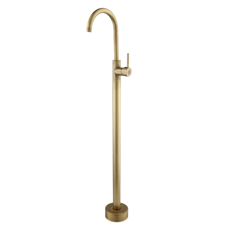 Floor Mounted Metal Freestanding Tub Filler High Arc Freestanding Tub Filler Trim Antique Brass Hand Shower Not Included Ground Clearhalo 'Bathroom Remodel & Bathroom Fixtures' 'Bathtub Faucets' 'bathtub_faucets' 'Home Improvement' 'home_improvement' 'home_improvement_bathtub_faucets' 6659340