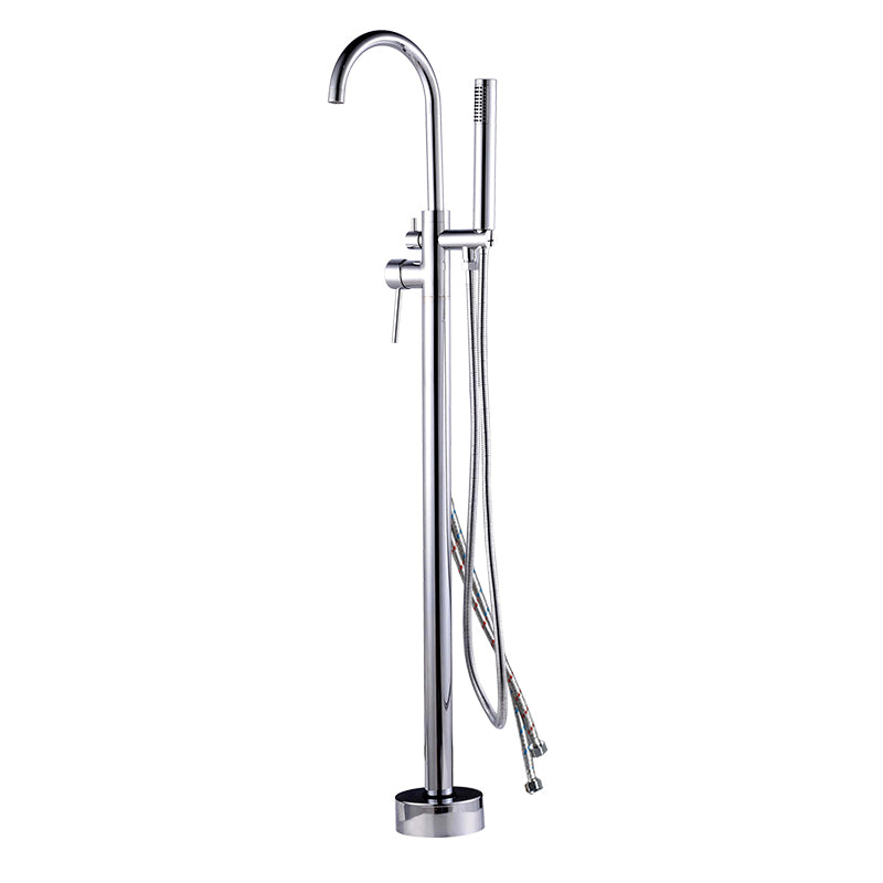 Floor Mounted Metal Freestanding Tub Filler High Arc Freestanding Tub Filler Trim Chrome Hand Shower Included Wall Clearhalo 'Bathroom Remodel & Bathroom Fixtures' 'Bathtub Faucets' 'bathtub_faucets' 'Home Improvement' 'home_improvement' 'home_improvement_bathtub_faucets' 6659342