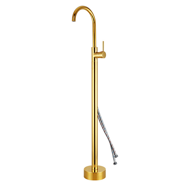 Floor Mounted Metal Freestanding Tub Filler High Arc Freestanding Tub Filler Trim Gold Hand Shower Not Included Wall Clearhalo 'Bathroom Remodel & Bathroom Fixtures' 'Bathtub Faucets' 'bathtub_faucets' 'Home Improvement' 'home_improvement' 'home_improvement_bathtub_faucets' 6659348