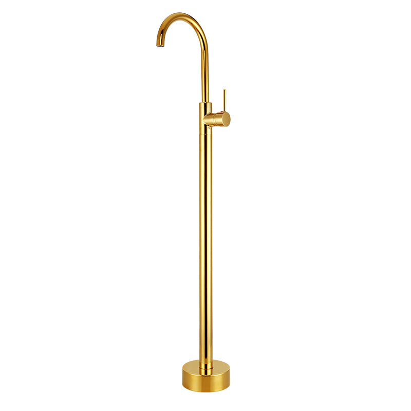 Floor Mounted Metal Freestanding Tub Filler High Arc Freestanding Tub Filler Trim Gold Hand Shower Not Included Ground Clearhalo 'Bathroom Remodel & Bathroom Fixtures' 'Bathtub Faucets' 'bathtub_faucets' 'Home Improvement' 'home_improvement' 'home_improvement_bathtub_faucets' 6659349