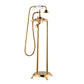 Floor Mounted Metal Freestanding Tub Filler High Arc Freestanding Tub Filler Trim White-Gold Hand Shower Included Ground Clearhalo 'Bathroom Remodel & Bathroom Fixtures' 'Bathtub Faucets' 'bathtub_faucets' 'Home Improvement' 'home_improvement' 'home_improvement_bathtub_faucets' 6659351