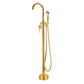 Floor Mounted Metal Freestanding Tub Filler High Arc Freestanding Tub Filler Trim White-Gold Hand Shower Not Included Ground Clearhalo 'Bathroom Remodel & Bathroom Fixtures' 'Bathtub Faucets' 'bathtub_faucets' 'Home Improvement' 'home_improvement' 'home_improvement_bathtub_faucets' 6659352