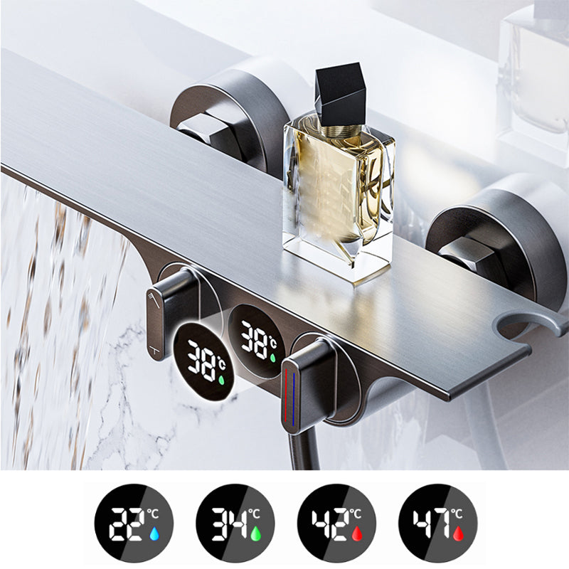 Wall Mounted Metal Bathroom Faucet Low Arc Waterfall Tub Filler Clearhalo 'Bathroom Remodel & Bathroom Fixtures' 'Bathtub Faucets' 'bathtub_faucets' 'Home Improvement' 'home_improvement' 'home_improvement_bathtub_faucets' 6659491