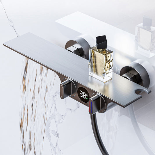 Wall Mounted Metal Bathroom Faucet Low Arc Waterfall Tub Filler Clearhalo 'Bathroom Remodel & Bathroom Fixtures' 'Bathtub Faucets' 'bathtub_faucets' 'Home Improvement' 'home_improvement' 'home_improvement_bathtub_faucets' 6659492