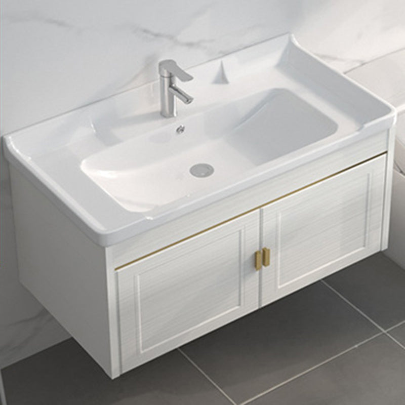 Single Sink Vanity Set Mirror Wall Mount Metal Frame Rectangle Bath Vanity with 2 Doors Vanity & Faucet 36"L x 19"W x 19"H Clearhalo 'Bathroom Remodel & Bathroom Fixtures' 'Bathroom Vanities' 'bathroom_vanities' 'Home Improvement' 'home_improvement' 'home_improvement_bathroom_vanities' 6659520