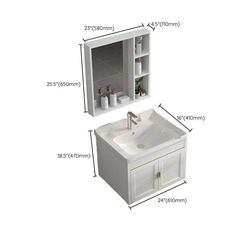 Single Sink Vanity Set Mirror Wall Mount Metal Frame Rectangle Bath Vanity with 2 Doors Clearhalo 'Bathroom Remodel & Bathroom Fixtures' 'Bathroom Vanities' 'bathroom_vanities' 'Home Improvement' 'home_improvement' 'home_improvement_bathroom_vanities' 6659529