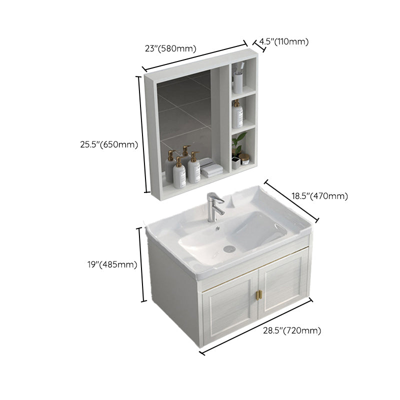 Single Sink Vanity Set Mirror Wall Mount Metal Frame Rectangle Bath Vanity with 2 Doors Clearhalo 'Bathroom Remodel & Bathroom Fixtures' 'Bathroom Vanities' 'bathroom_vanities' 'Home Improvement' 'home_improvement' 'home_improvement_bathroom_vanities' 6659530