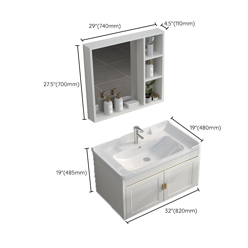 Single Sink Vanity Set Mirror Wall Mount Metal Frame Rectangle Bath Vanity with 2 Doors Clearhalo 'Bathroom Remodel & Bathroom Fixtures' 'Bathroom Vanities' 'bathroom_vanities' 'Home Improvement' 'home_improvement' 'home_improvement_bathroom_vanities' 6659531