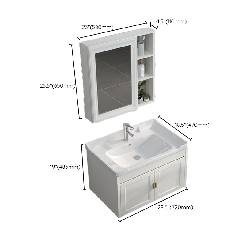 Single Sink Vanity Set Mirror Wall Mount Metal Frame Rectangle Bath Vanity with 2 Doors Clearhalo 'Bathroom Remodel & Bathroom Fixtures' 'Bathroom Vanities' 'bathroom_vanities' 'Home Improvement' 'home_improvement' 'home_improvement_bathroom_vanities' 6659535