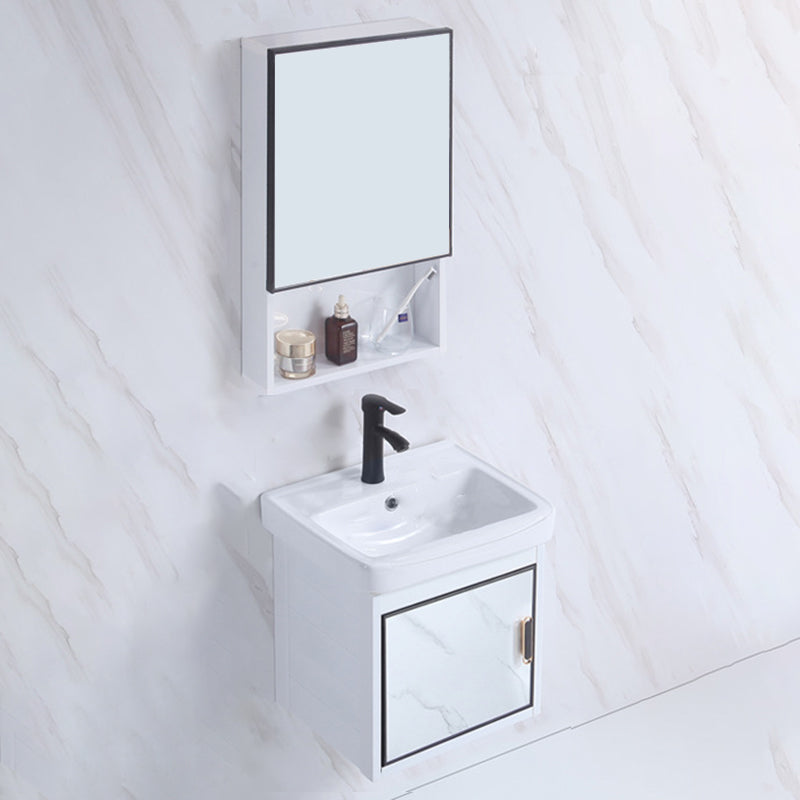 Rectangle Bathroom Vanity Glam Wall Mount Single Sink Mirror Bathroom Vanity Set Vanity & Faucet & Mirror Cabinet 16.9"L x 14.2"W x 18.5"H White Clearhalo 'Bathroom Remodel & Bathroom Fixtures' 'Bathroom Vanities' 'bathroom_vanities' 'Home Improvement' 'home_improvement' 'home_improvement_bathroom_vanities' 6659555