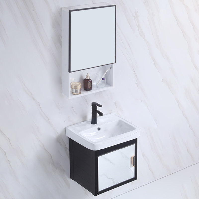 Rectangle Bathroom Vanity Glam Wall Mount Single Sink Mirror Bathroom Vanity Set Vanity & Faucet & Mirror Cabinet 16.9"L x 14.2"W x 18.5"H Black Clearhalo 'Bathroom Remodel & Bathroom Fixtures' 'Bathroom Vanities' 'bathroom_vanities' 'Home Improvement' 'home_improvement' 'home_improvement_bathroom_vanities' 6659556