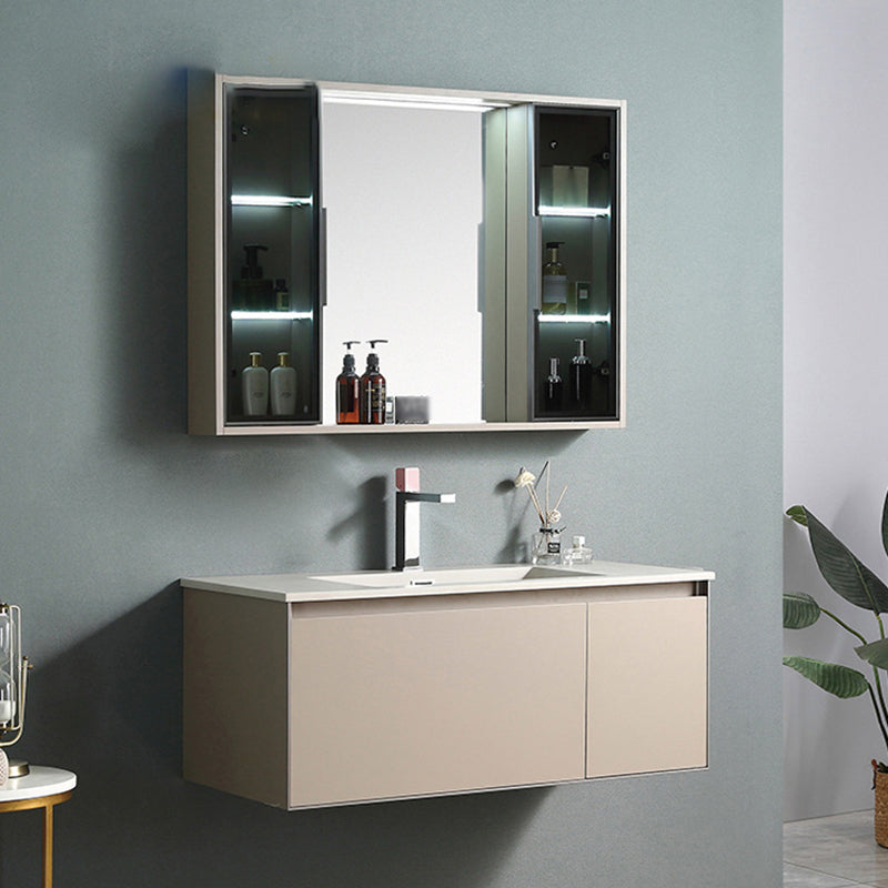 Contemporary Wooden Vanity Cabinet Mirror Bathroom Vanity Set with Storage Shelving Clearhalo 'Bathroom Remodel & Bathroom Fixtures' 'Bathroom Vanities' 'bathroom_vanities' 'Home Improvement' 'home_improvement' 'home_improvement_bathroom_vanities' 6659627